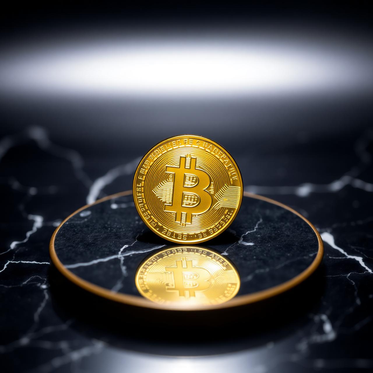 Golden Bitcoin coin on black marble