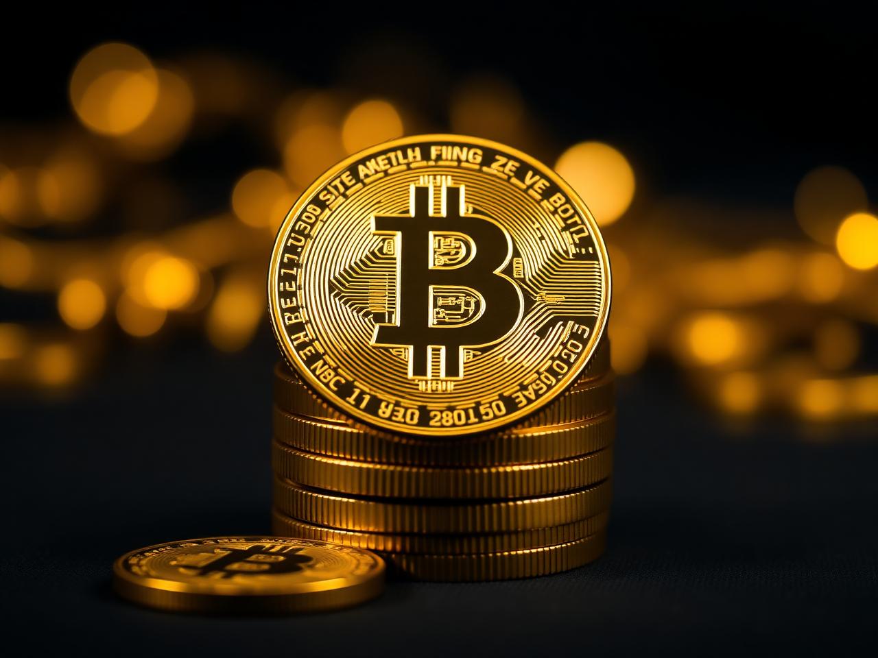 Stack of golden Bitcoin coins